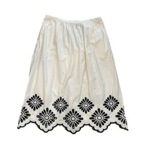 NEW Women's XL Ivory Cotton Black Floral Embroidered Maxi Stretch Cottage Skirt